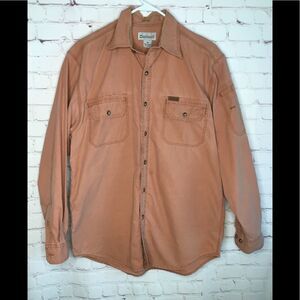 Vtg Carhartt Men's Fade Orange Burton’s Front Long Sleeve‎ Shirt Size M